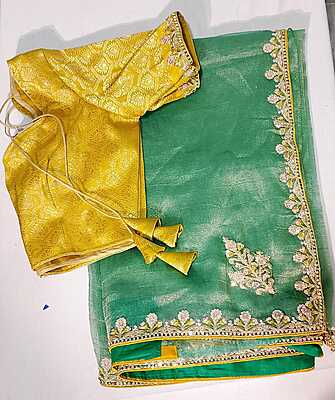 K201: Beautiful Pure Tissue Silk Saree With Stitched Blouse