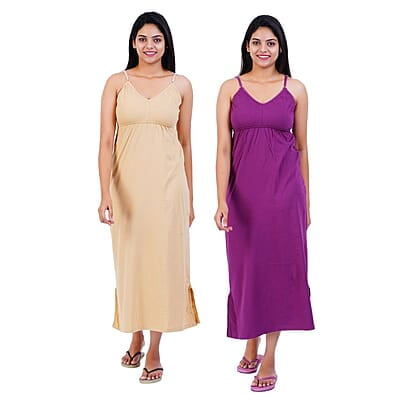 Women Cotton Maxi Seamless Bra Nighty Slip - Pack of 2 Women Cotton Maxi Seamless Bra Nighty Slip - Pack of 2