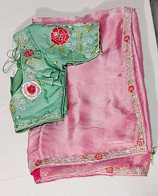 C216: Ready To Ship Beautiful Pure Tissue Silk Saree With Stitched Work Blouse