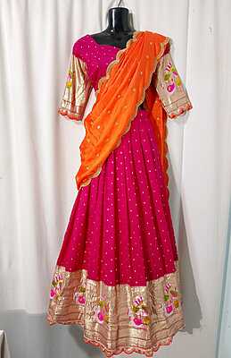 K215: Beautiful Ready To Ship Pure Dola Silk Lehenga Set