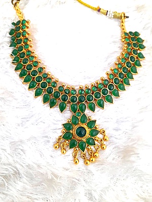Panchalokam/Copper/Impon One Gram Gold Finish & Real Kempstones /Attigai/Addige