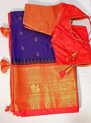 E10:Ready To Ship Beautiful Semi Gadwal Saree With Stitched Blouse