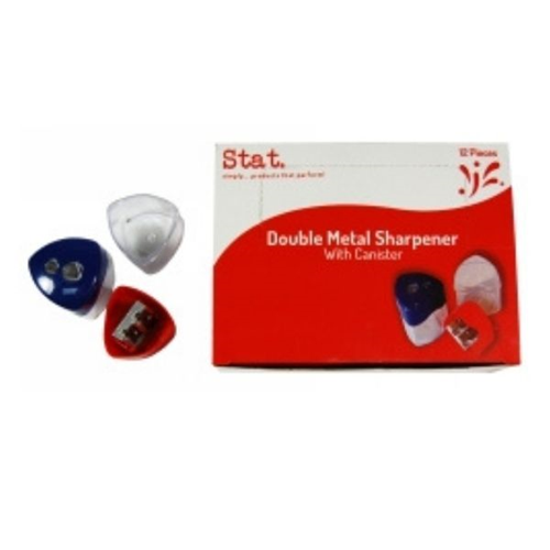 Stat Sharpener Double Hole Metal With Clear Canister Assorted Box  12