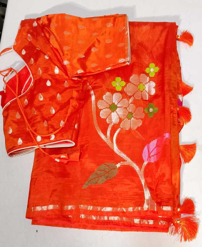 D199: Ready To Ship Beautiful Chinnon Silk Saree With Stitched Blouse