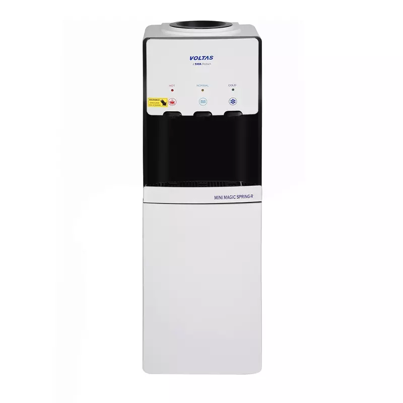 Front view of Voltas Minimagic Spring RV+, showing its three taps and the refrigerated cabinet door. Front view of Voltas Minimagic Spring RV+, showing its three taps and the refrigerated cabinet door.