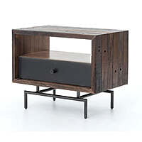 Rustic Industrial Nightstand | Wood & Metal End Table with Drawer