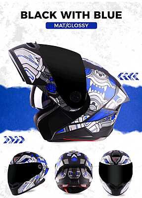 STEELBIRD SBA-8 ISS DIZIMON GLOSSY BLACK/BLUE C/V 580 MM WITH EXTRA SMOKE VISOR