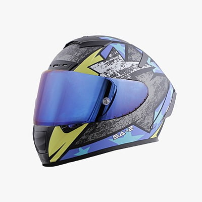 STEELBIRD SA-2 STAR GLOSSY BLACK/GREY C/V 600 MM WITH EXTRA VISOR (SH)