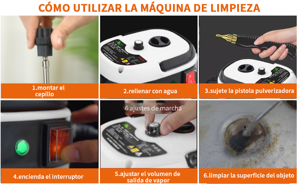 Limpiador a Vapor de Alta Presión, Tres Niveles de Temperatura Ajustable 2500W
