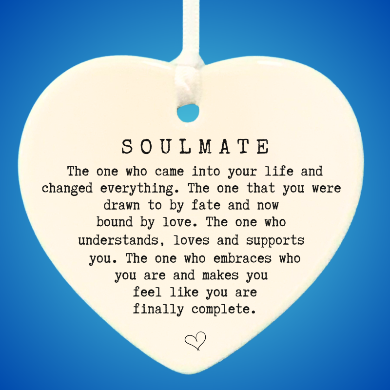 3" Heart Shaped Ceramic Ornament – Soulmate- Romantic Keepsake Engagement, Wedding, or Anniversary