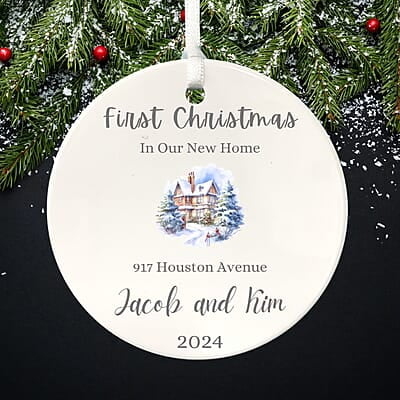 New Address 2 Personalized 2024 Ornament, Custom Quality Lasting Ceramic Keepsake, First Christmas Nostalgic Remembrance Heirloom Gift