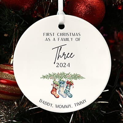 Family of 3 First Christmas 2, 2024 Personalized Custom Ornament, Heirloom Keepsake, Adoption