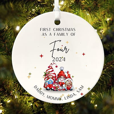Family of 4 First Christmas 2, Personalized 2024 Custom Ceramic Ornament, Quality Lasting Heirloom Keepsake, Beautiful Nostalgic Memento
