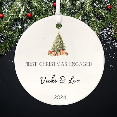 Engagement Ornament 2, Personalized 2024, Enduring Cherished Quality Ceramic Keepsake, Beautiful Lasting Custom Nostalgic Remembrance Memento