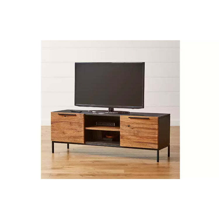 Industrial Modern Mango Wood Media Console - Black Metal Frame TV Stand Industrial Modern Mango Wood Media Console - Black Metal Frame TV Stand