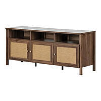 Boho Modern Dark Wood & Rattan TV Stand - Media Console Boho Modern Dark Wood & Rattan TV Stand - Media Console