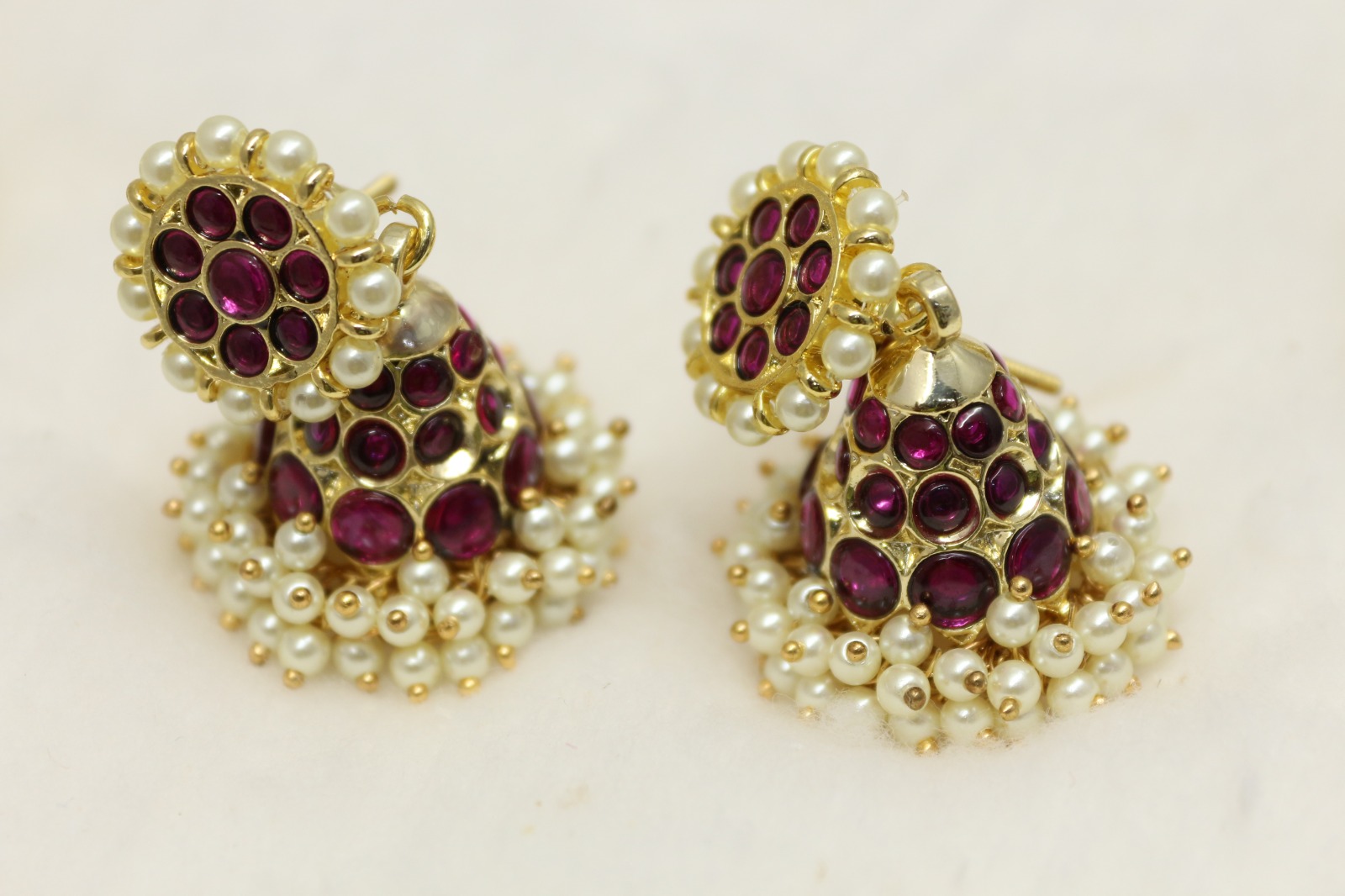 Margam Temple Jhumkas|Jimikki Earrings β Copper Base with Authentic Kemp Stones