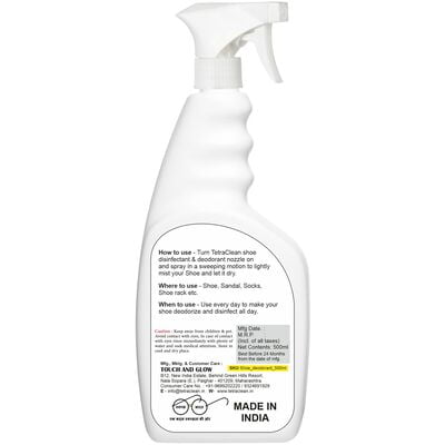 Tetraclean Shoe Deodorizer and Disinfectant Spray for All Types of Shoes, Socks and Shoe Racks (500 ML) Tetraclean Shoe Deodorizer and Disinfectant Spray for All Types of Shoes, Socks and Shoe Racks (500 ML)
