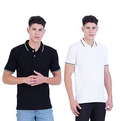 Wemyc Men's Cotton Rich Solid Polo T-Shirt Regular Fit- Pack of 2