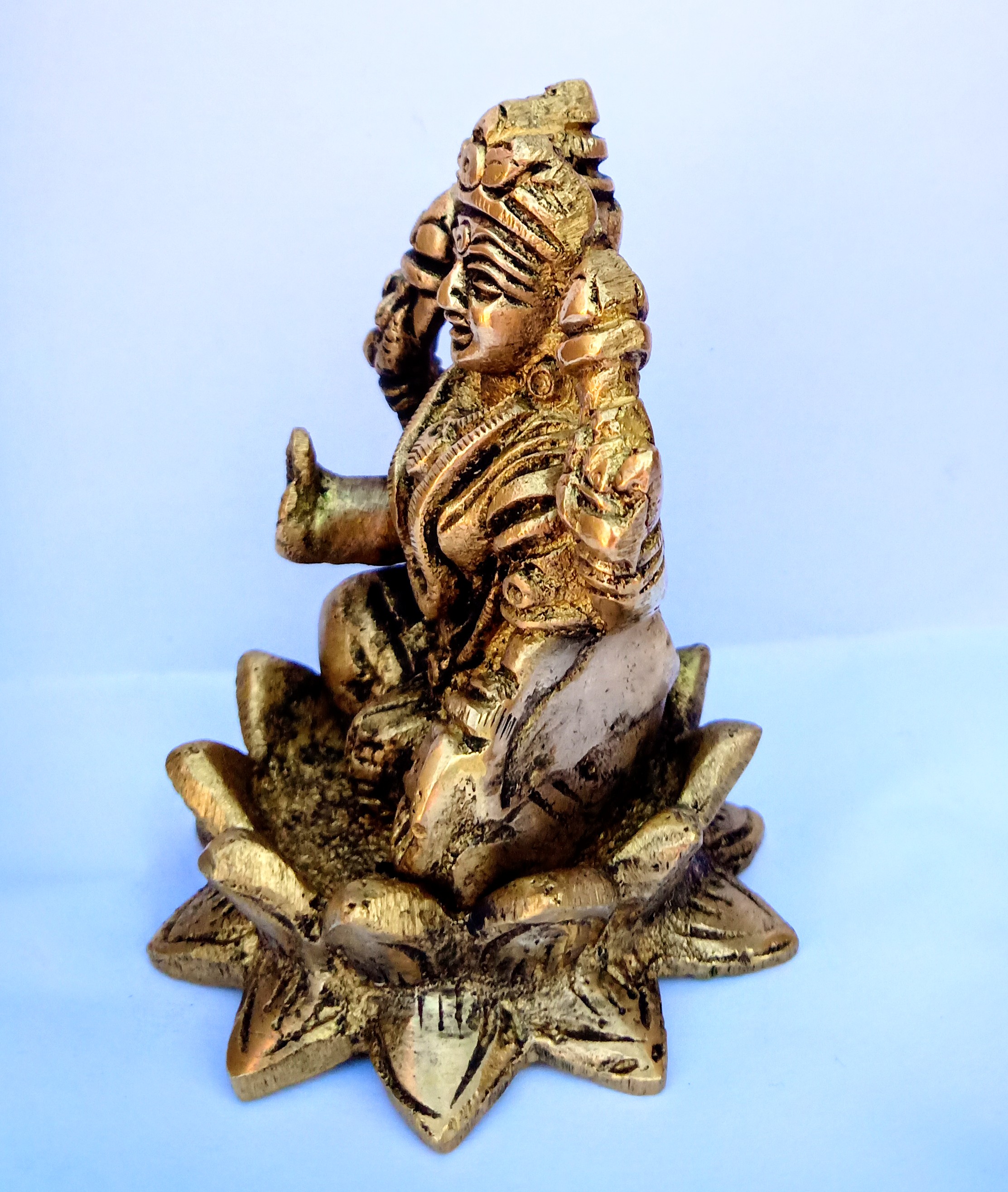 Laskshmi Devi on Lotus Brass Statue - 9 cm x 6 cm