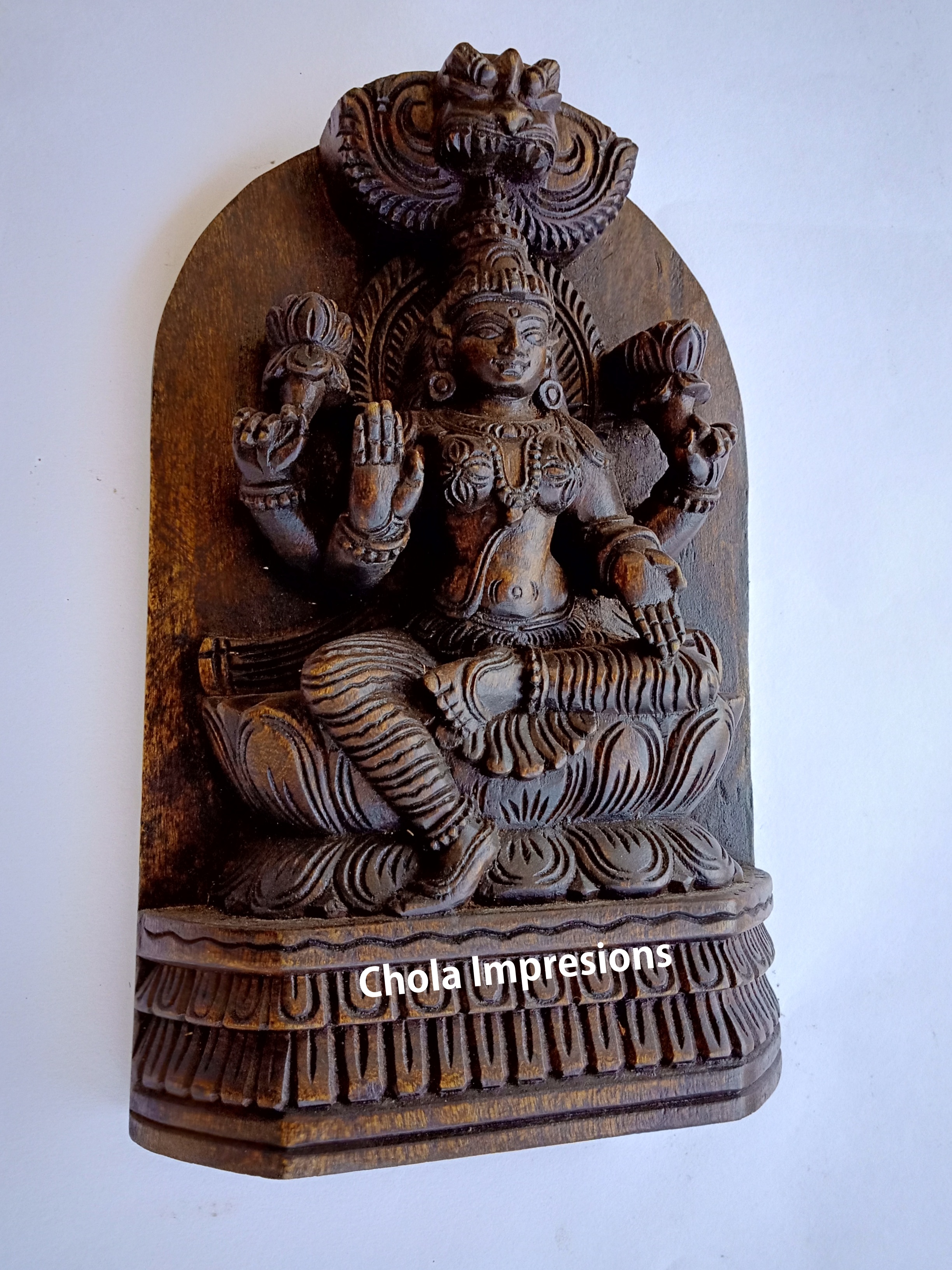 Chola Impressions Antique Finish Lakshmi Devi Wooden Statue 1 Foot