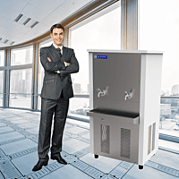 Tall, freestanding Blue Star NST 170150 industrial water cooler with a top-mounted water guard. Tall, freestanding Blue Star NST 170150 industrial water cooler with a top-mounted water guard.
