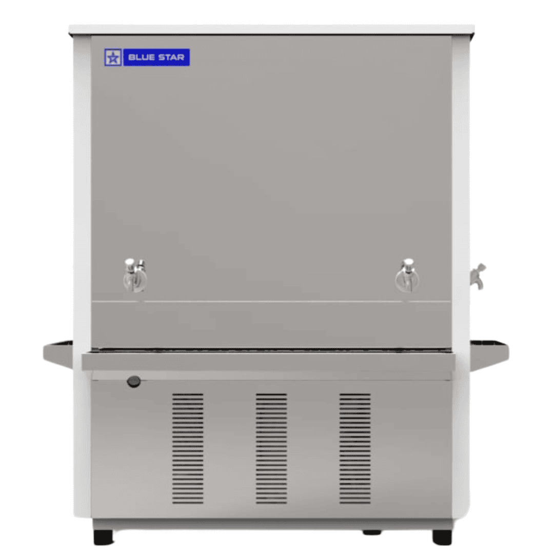 Front view of Blue Star SDLX 200400B water cooler with stainless steel body. Front view of Blue Star SDLX 200400B water cooler with stainless steel body.