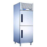 Front view of a stainless steel Blue Star 2 Door Reach-In Freezer (GC Series). Front view of a stainless steel Blue Star 2 Door Reach-In Freezer (GC Series).