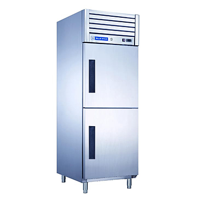 Front view of a stainless steel Blue Star 2 Door Reach-In Freezer (GC Series).