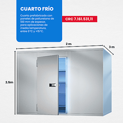 SUMINISTRO E INSTALACIÓN DE CUARTO FRÍO PARA MEDIA TEMPERATURA 2m x 3m x 2.5m