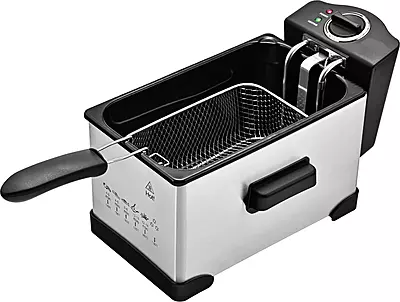 Electric Deep Fryer, 1500 Watt, 3 Liter, Frying Net, Lid - Silver Black Electric Deep Fryer, 1500 Watt, 3 Liter, Frying Net, Lid - Silver Black