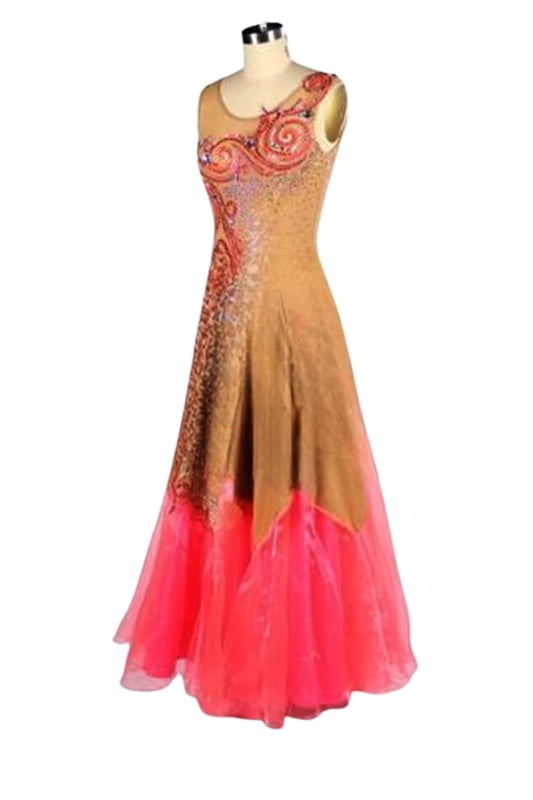 Beautiful Nude Bodice Coral Smooth Dress