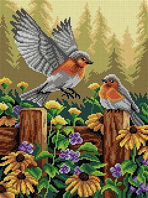 Pettirossi - Tela Mezzopunto da 30x40 cm