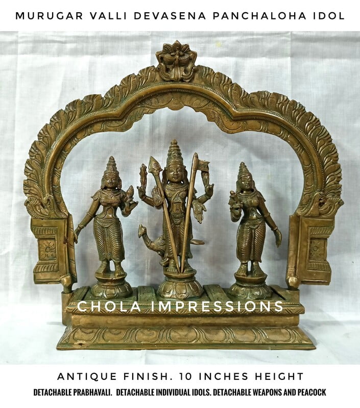 Murugar Valli Devasena Panchaloha Idol set in Antique Finish