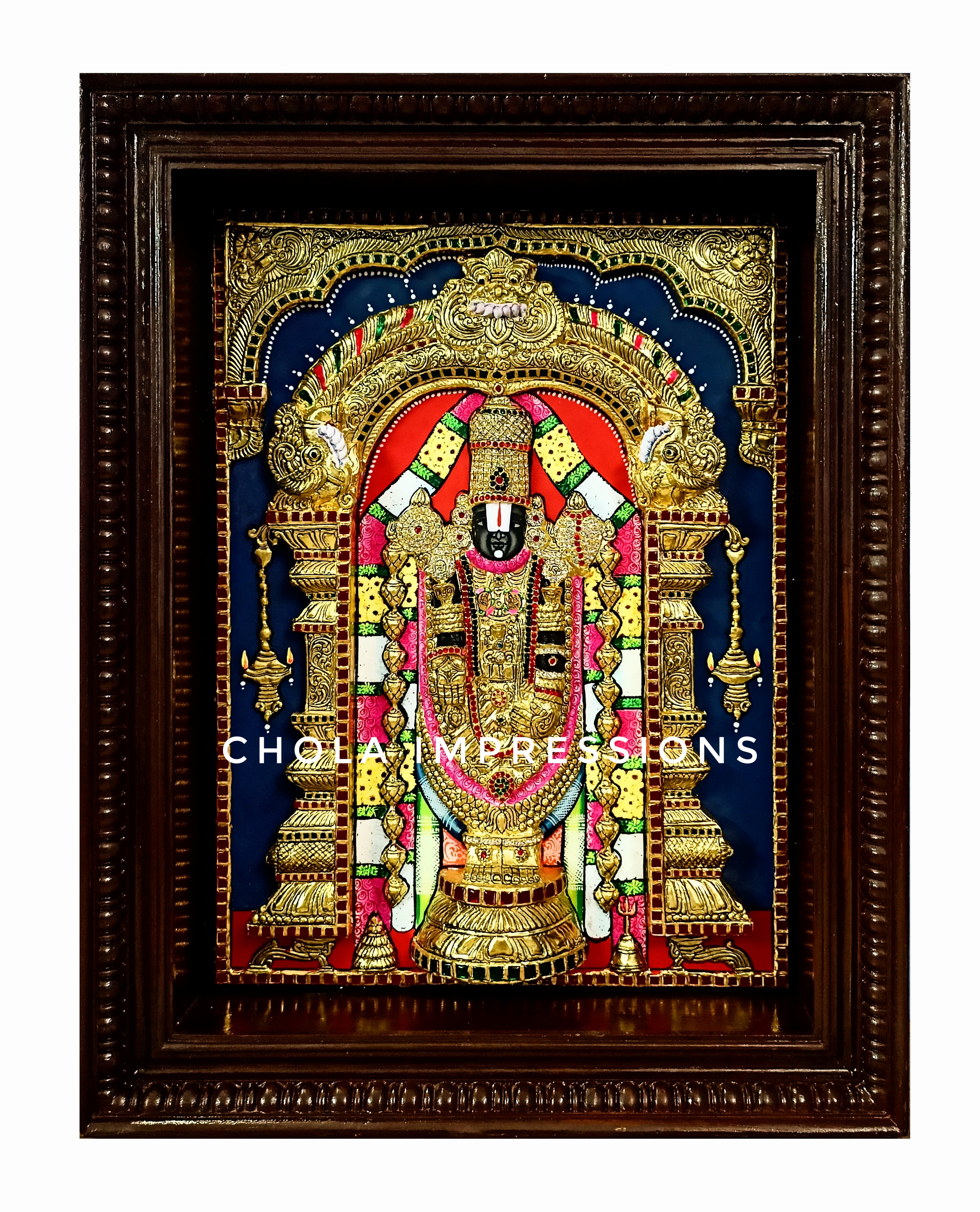 Super Embossed Statue-like Balaji Tanjore Painting - with American Diamonds