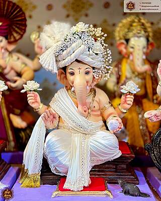 Chaurang Ganpati White Look | POP Ganpati | 21+3 Inches Height Chaurang Ganpati White Look | POP Ganpati | 21+3 Inches Height