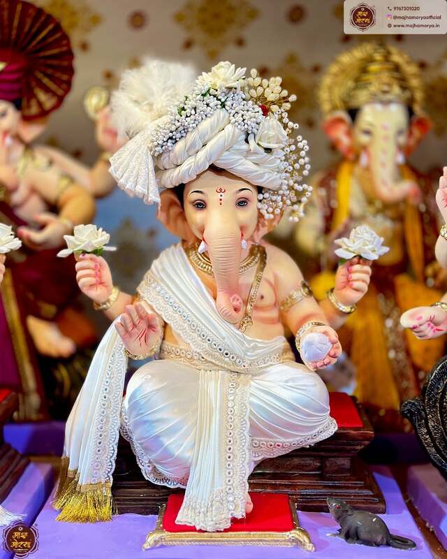 Chaurang Ganpati White Look | POP Ganpati | 21+3 Inches Height Chaurang Ganpati White Look | POP Ganpati | 21+3 Inches Height