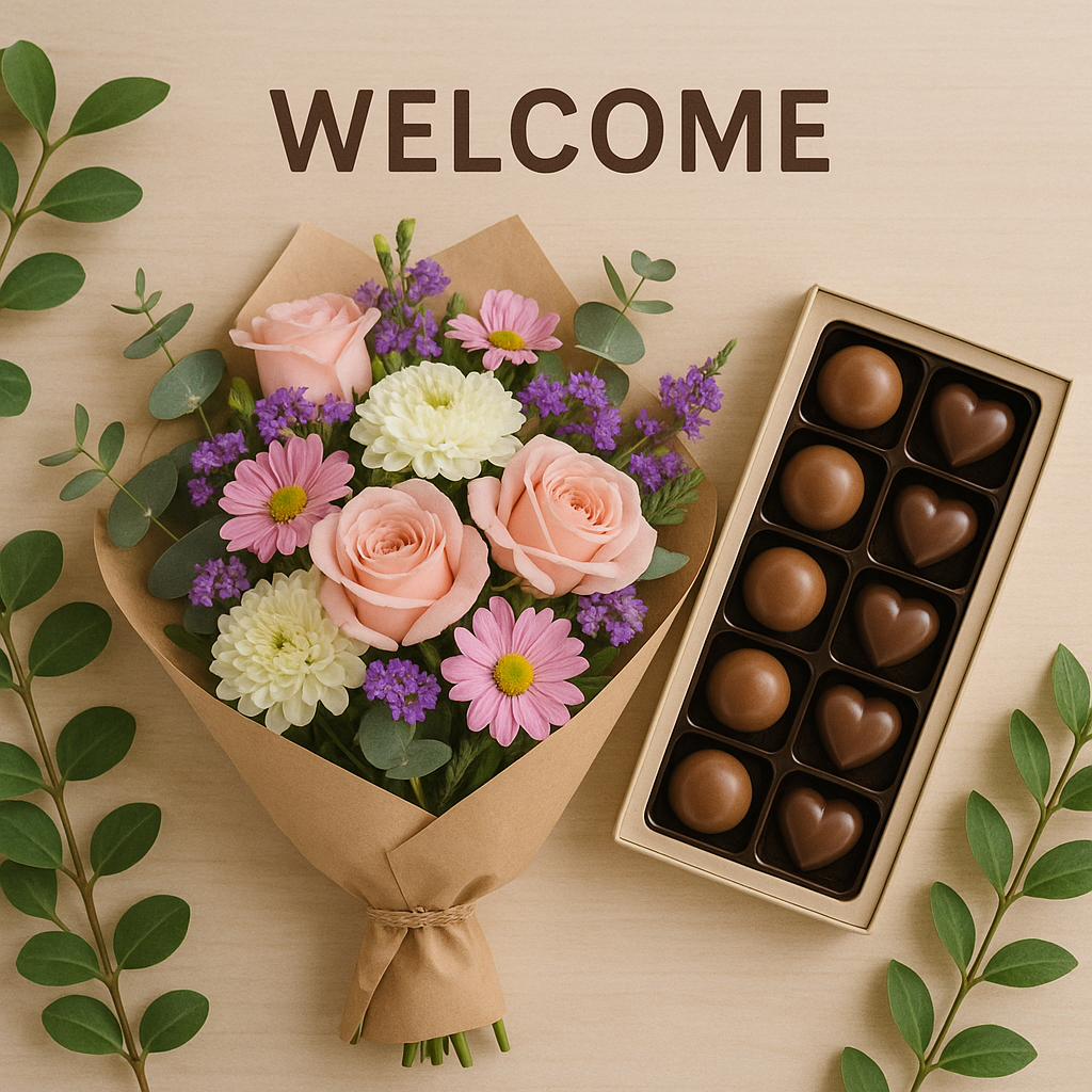 Welcome Surprise: Flowers & Chocolate Delight Welcome Surprise: Flowers & Chocolate Delight