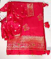 E20:Ready To Ship Beautiful Moonga Crepe Saree With Stitched Blouse