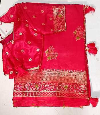 E20:Ready To Ship Beautiful Moonga Crepe Saree With Stitched Blouse
