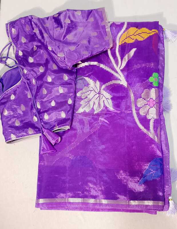 D200: Ready To Ship Beautiful Chinnon  Silk Saree With  Stitched Blouse