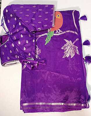 E3:Ready To Ship Beautiful Chinnon  Silk  Saree With Stitched Blouse