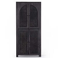 Oxnard Black Solid Wood Bookshelf With Rattan Door Oxnard Black Solid Wood Bookshelf With Rattan Door