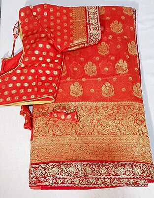 E6:Ready To Ship Beautiful Pure Kadhi Georgette Saree With Stitched Blouse