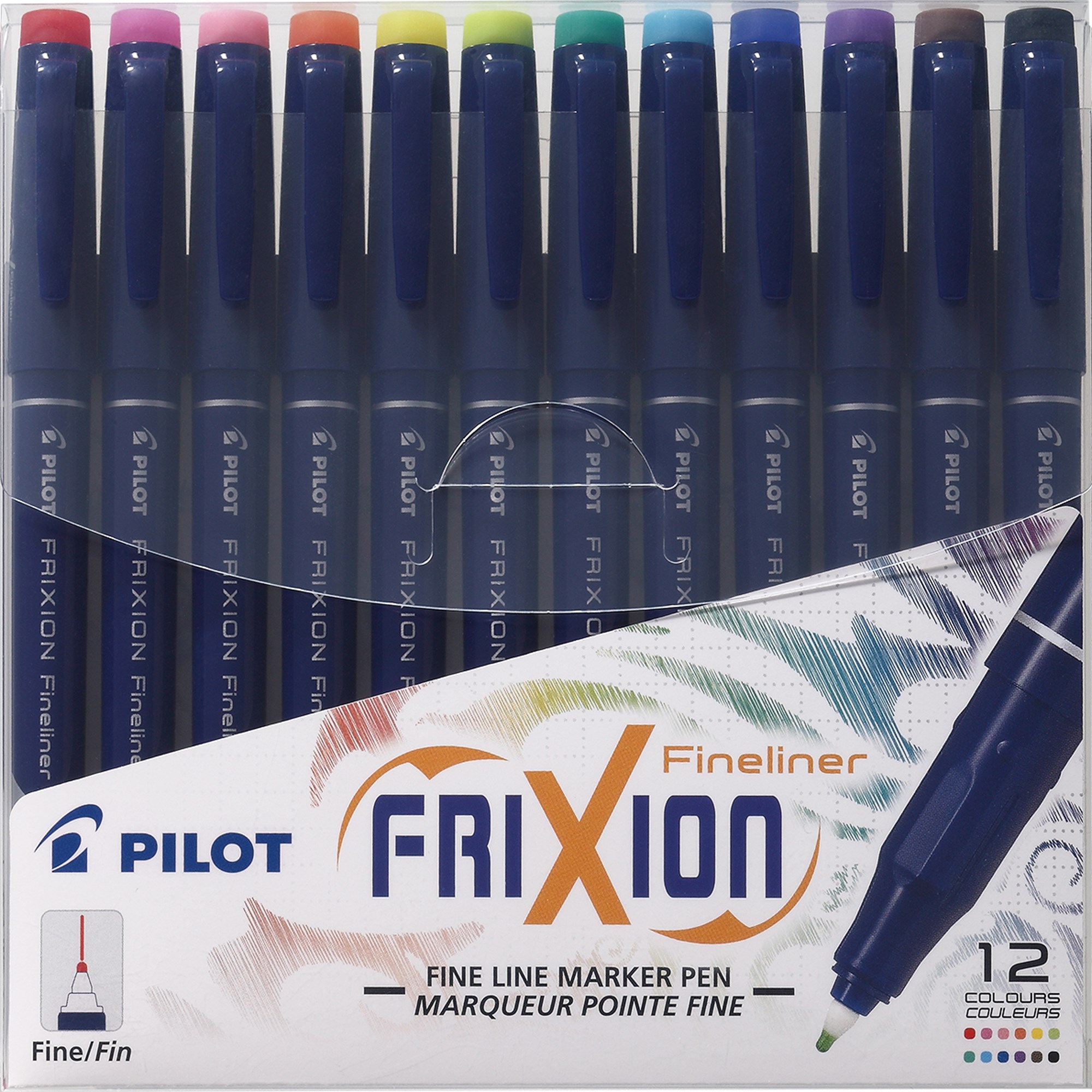 Pilot Frixion Fineliner Pen Erasable Super Fine 0.45mm Assorted Wallet of 12