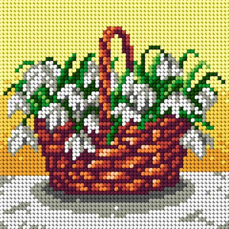 Kit ricamo mezzopunto 15x15 cm - Cestino con fiori bianchi Kit ricamo mezzopunto 15x15 cm - Cestino con fiori bianchi