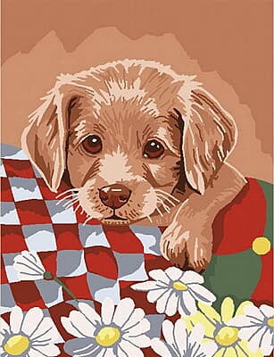 Cucciolo con coperta  Kit ricamo mezzopunto 13x15 cm