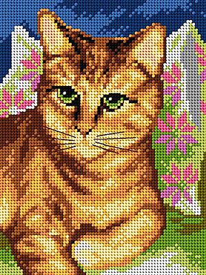 Kit MezzoPunto Gatto con occhi verdi e fiori