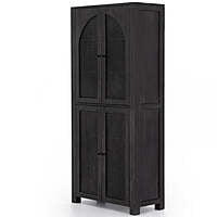Oxnard Black Solid Wood Bookshelf With Rattan Door Oxnard Black Solid Wood Bookshelf With Rattan Door