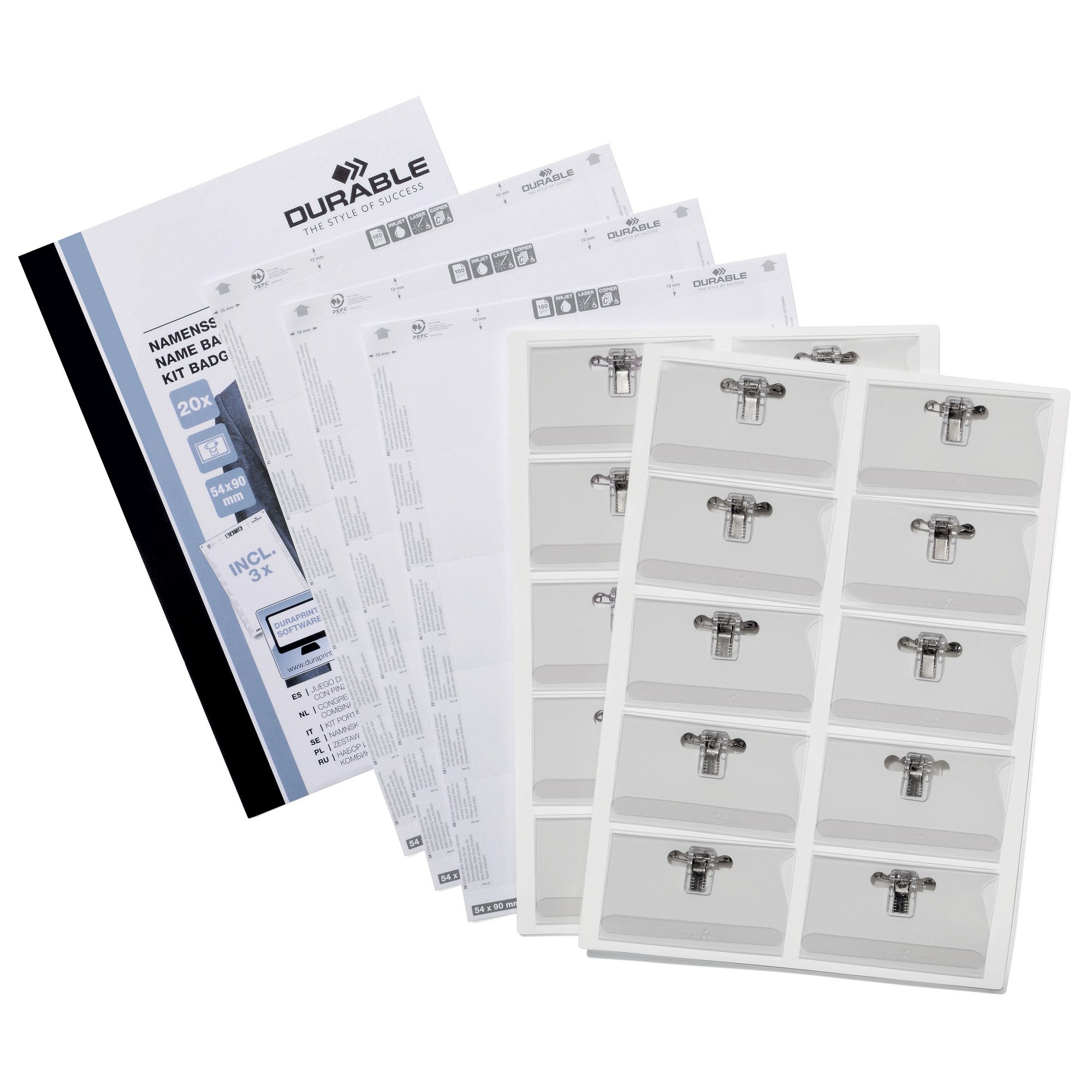 Durable Name Badge Set With Clip And Inserts 54 x 90mm Clear Pack Of 20